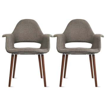 Fabric With Arms Organic Dining Chairs Armchairs Dark Brown Wooden Legs Set of 2, Charcoal