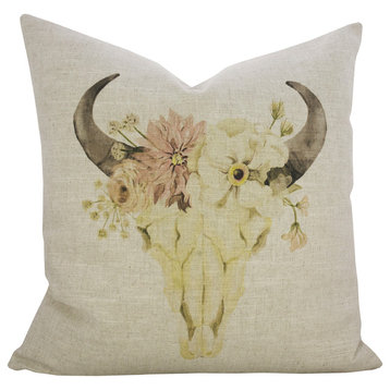 Floral Skull Linen Pillow