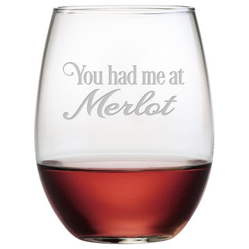 "You Had Me at Merlot" Stemless Wine Glasses, Set of 4