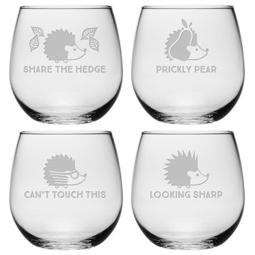 Hedgehog Puns 4-Piece Stemless Wine Glass Set