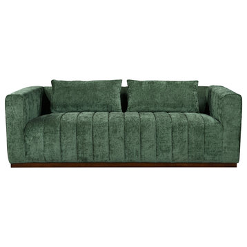Upton Sofa With 2 Toss Pillows Upholstered in Cypress Green Multi-Weave Fabric
