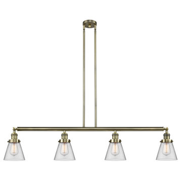 Cone 51" Stem Hung Island LIght, LED, Antique Brass, Clear