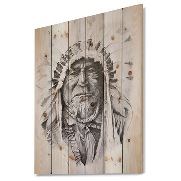 Designart Native American Indian Portrait Wood Wall Art 20x15