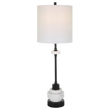 Elegant Turned Marble Black White Buffet Lamp 33 in Slim Classic Traditional