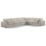 Meridian Furniture - Comfy Upholstered L-Shaped Modular Sectional, Beige, 6-Piece: 3 Armless Chair, 3 Corner Chair, Linen Textured Fabric - Give your space a whole new look with this beige Comfy linen textured fabric sectional. This handsome sectional fits nicely with other items in the Comfy collection and is a versatile seating option designed for adaptability, comfort and style. Wrapped in rich beige durable linen textured fabric upholstery, this sectional offers a plush embrace of overstuffed down feather cushions, carefully crafted to deliver the highest level of comfort. The perfect seat for creating an oasis for relaxation, this sectional has thick foam surrounding its frame for added support and coziness.