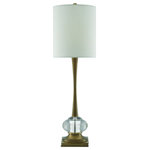 Currey and Company - Giovanna Table Lamp 1-Light, Antique Brass/Clear - Mid-Century in design the Giovanna Table Lamp features optic crystal and real brass components under an off-white cylindrical shade.