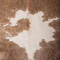 Luxury Natural Cowhide Area Rug, Handmade, Beige, White, Hair-on-Hide, 7'0"x6'7" - Area Rugs