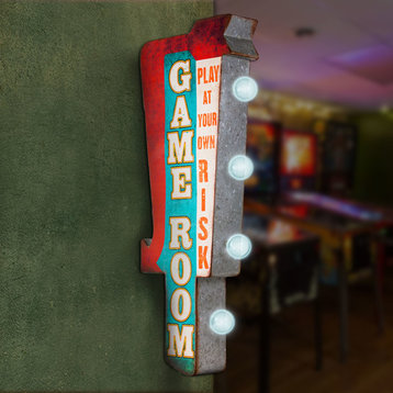 Game Room Play At Your Own Risk Vintage LED Sign