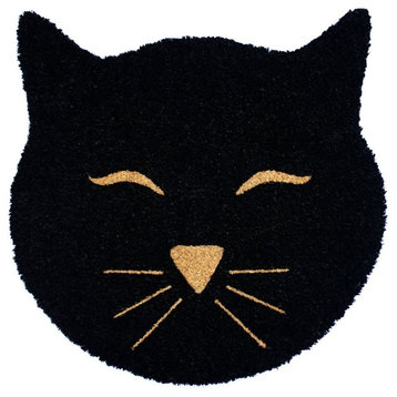Black Machine Tufted Cat Head Coir Doormat, 20"x20"