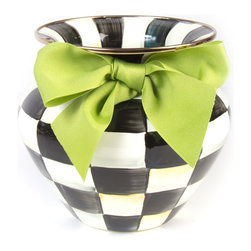 Courtly Check Small Enamel Vase - Green Bow | MacKenzie-Childs - Vases