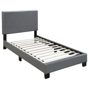 Transitional Style Leatherette Queen Bed With Padded Headboard, Gray