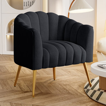 Oversized Pumpkin  Accent Chair,  Velvet Upholstered  Armchair for Living Room, Black