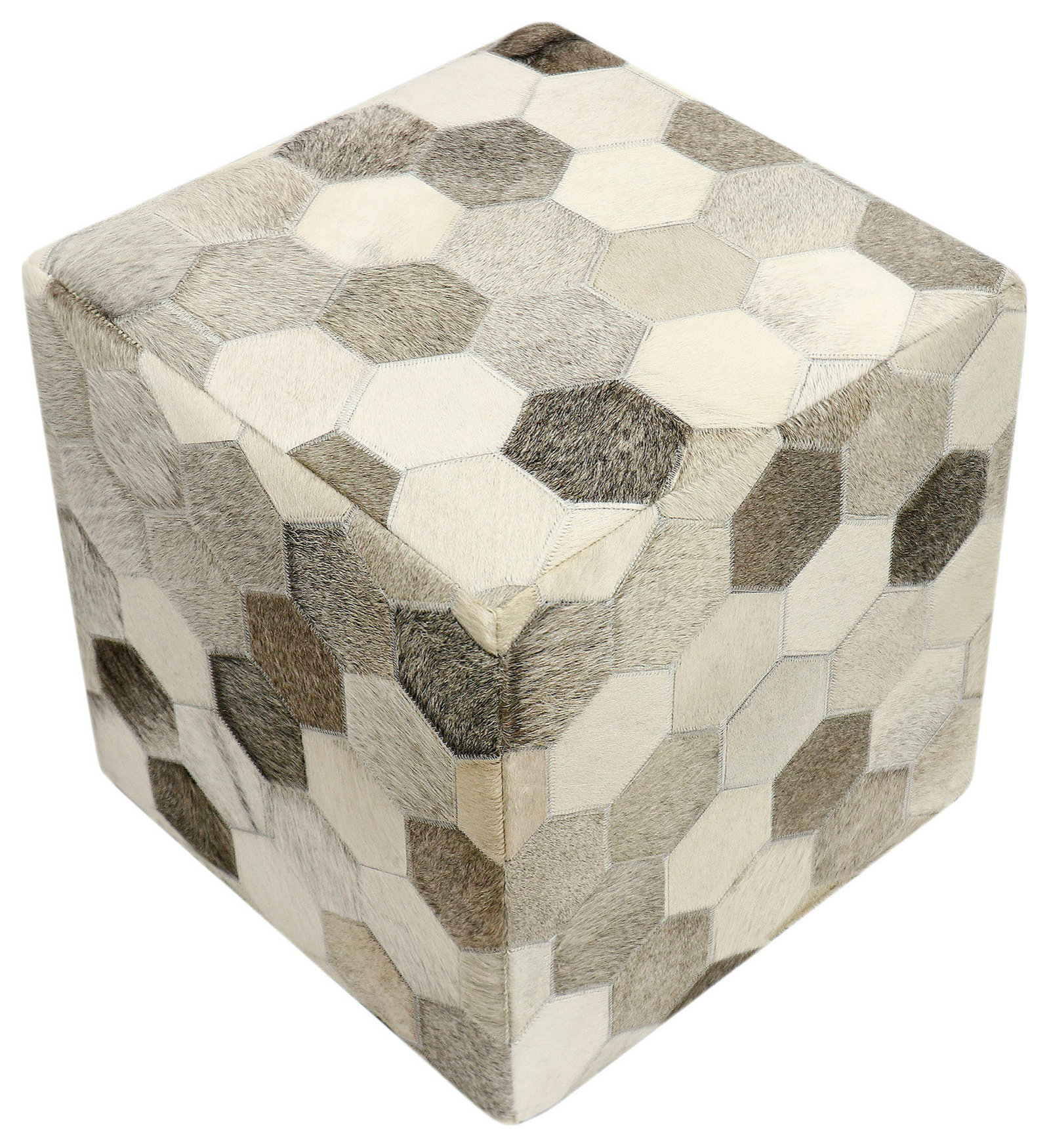 Pasargad Home Galaxy Collection Silver Cowhide Pouf Ottoman