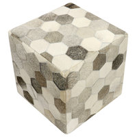 Pasargad Home Galaxy Collection Silver Cowhide Pouf Ottoman