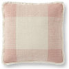 18"x18" Fringed Geometric Woven Plaid Throw Pillow, Natural/Pink, No Fill