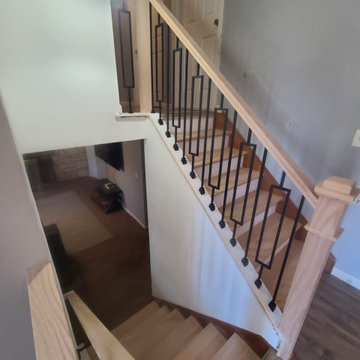Contemporary Red Oak & Metal Rails