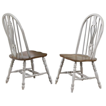 Country Grove Keyhole Dining Chair | Distressed Gray And Brown Wood | Set Of 2