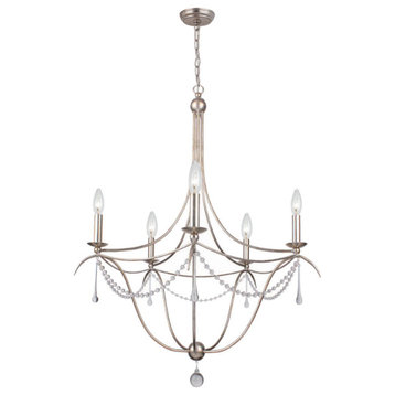 Metro 5-Light 31" Modern Chandelier in Antique Silver with Clear Glass Beads C