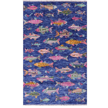 5' 1" X 8' 3" Hand Knotted Gabbeh Fish Design Wool Rug - Q15354