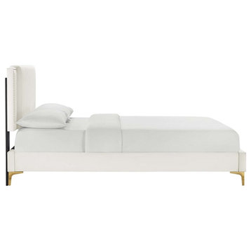 Modway Zahra Channel Tufted Velvet Full Platform Bed in White