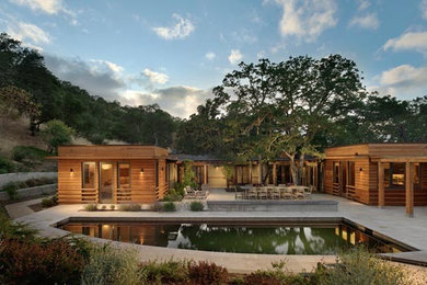 Inspiration for a large modern brown one-story wood exterior home remodel in San Francisco