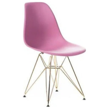 Eiffel Chair With Gold Base (Set Of 4), Dark Pink
