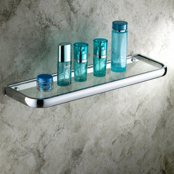 Chrome Finish Wall Mounted Contemporary Style Brass Glass Shelf TCB7405 - Bathroom Accessories
