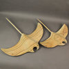 Set of 2 Hand Carved Wood Stingray Sculpture Coastal Style Manta Ray Home Decor