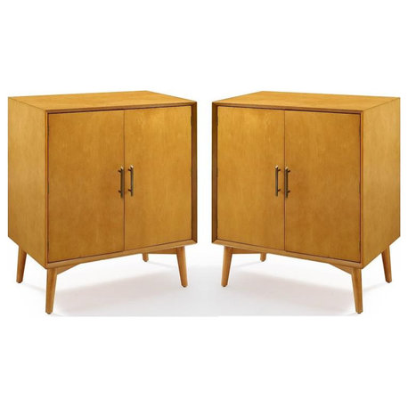 Home Square 2 Door Wood Bar Cabinet Set in Warm Acorn (Set of 2)