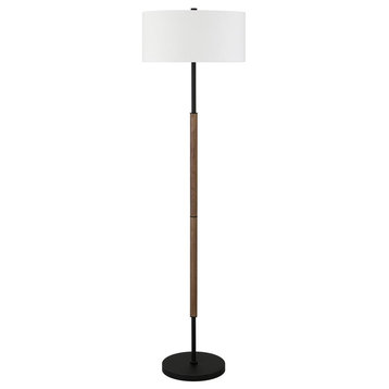 Simone 2-Light Floor Lamp with Fabric Shade in Blackened Bronze/Rustic...