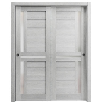 Closet Bypass Doors 56 x 84, Veregio 7288 Light Grey Oak & Frosted Glass