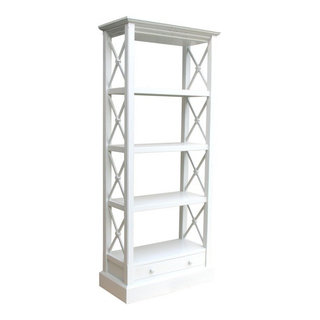 Pemberly Row Tall Narrow 5 Shelf Bookcase in White