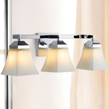 Staunton 1-Light Iron/Glass Modern Cottage LED Vanity Light, Chrome, 3-Light