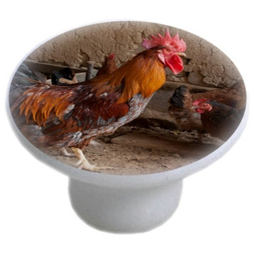 Rooster Chickens Ceramic Cabinet Drawer Knob