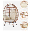 Oversized Patio Chaise Lounge Rattan Egg Chair With Cushion, Beige