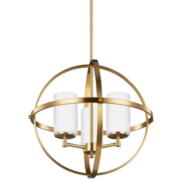 3-Light Chandelier in Transitional Style-Satin Brass Finish-Incandescent