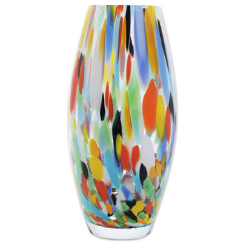 Novica Handmade Carnival Confetti Handblown Art Glass Vase (9 Inch)