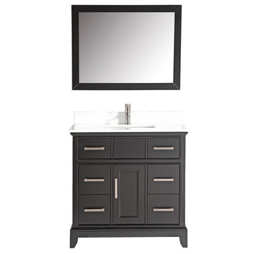 Bathroom Vanity Set With Engineered Marble Top, Espresso, Standard Mirror, 36"