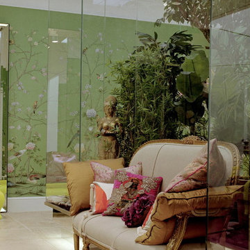 hand painted wallpaper Birds and flower panoramic design