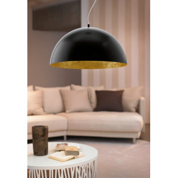 1x22.5W LED Pendant With Black and Gold Finish, 23.63", 21"