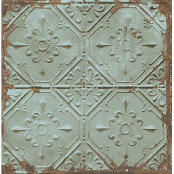 Tin Ceiling Teal Distressed Tiles Wallpaper, Bolt