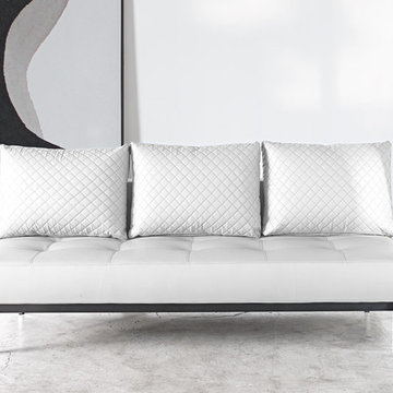 Innovation USA | Sly Deluxe Q White Leather Sofa Bed | Chromed Legs -$1530.46