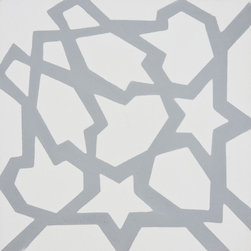Moroccan Mosaic and Tile House - Bahja Handmade Cement Tile, White/Gray, Sample - Wall And Floor Tile