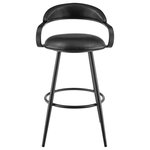 Armen Living - Gardenia Swivel Stool With Black Iron Frame and Faux Leather, Vintage Black, Bar Height - Revitalize any space with the sleek and inviting charm of the Gardenia Swivel Counter and Bar Height Stool in Faux Leather and Metal by Armen Living. The refined profile and sleek curves of our barstool offer instant appeal and comfort. With a floating back and curved arms, our barstool is ready to make a chic statement. Its hugging back and round seat are covered in easy-to-maintain faux leather to offer lasting style and comfort. The slim arms flow seamlessly into the small but comfy backrest. Perched on sleek, tapered legs, our modern barstool adapts to any space from your kitchen to your home office. It lends a dynamic seating solution for your kitchen island, pub table, home bar, or adjustable desk. The built-in, circular footrest relieves pressure on your legs and back to offer a more comfortable seating experience. Our counter stool includes a smooth, 360-degree swivel function, which allows you to turn and change directions with ease to promote smooth-flowing conversations in any arrangement. The Gardenia Swivel Counter and Bar Height Stool is available in 26-inch or 30-inch seat heights to suit any counter or bar height and in Black Iron with Vintage Gray or Vintage Black Faux Leather to give the perfect upgrade to your home. to bring chic style and comfort to your home.