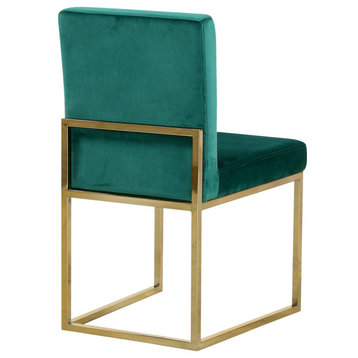 The Dice Dining Chairs, Green, Velvet, Gold Base (Set of 2)