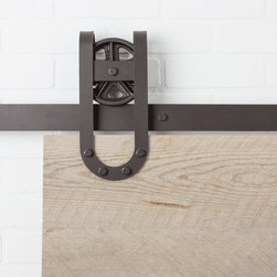 Vintage Horseshoe Flat Track Hardware Kit in Oil Rubbed Bronze - Barn Door Hardware