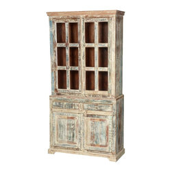 White Washed Reclaimed Wood Breakfront Hutch Buffet Cabinet - China Cabinets And Hutches