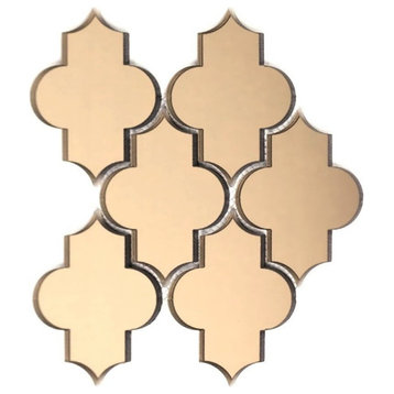 Gold Glass Mirror 4" x 5.5" Small Lantern Arabesque Waterjet Mosaic Tile