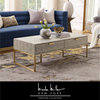 Nicole Miller Chayton Coffee Table Faux Shagreen 46.3Lx22Wx15.7H, Off White/Gold