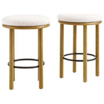 Fable Boucle Fabric Counter Stools - Set of 2 in Oak Ivory